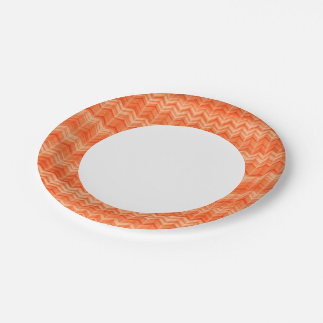Red abstract zigzag textile pattern paper plates (Angled)