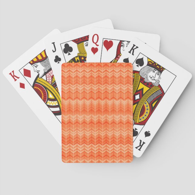 Red abstract zigzag textile pattern poker cards (Back)