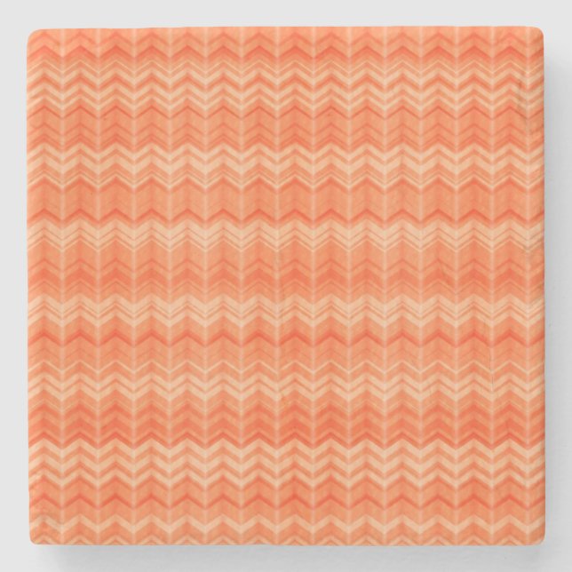 Red abstract zigzag textile pattern stone coaster (Front)