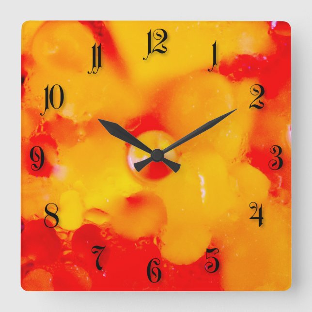 Red abstraction square wall clock (Front)