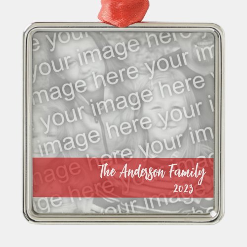 Red Accent Custom Photo  Sentiment Christmas Metal Ornament
