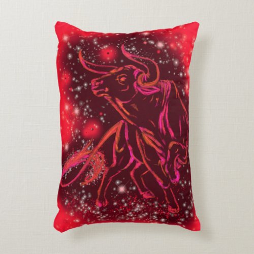 Red Accent Pillow Bull Running At Starry Night