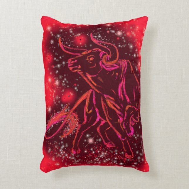 Red Accent Pillow Bull Running At Starry Night (Front(Vertical))