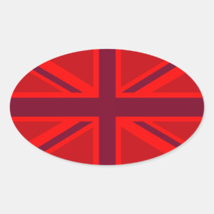 Red Accent Union Jack Design Oval Sticker