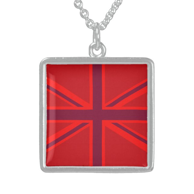 Red Accent Union Jack Design Sterling Silver Necklace (Front)