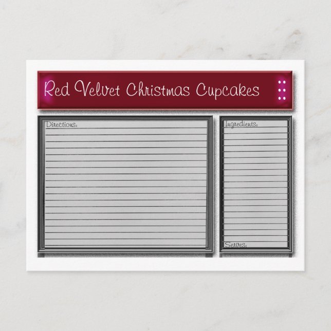 Red Accents Custom Recipe Card (Front)