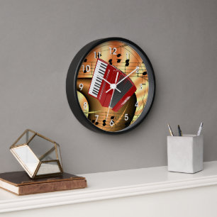 Red Accordion Abstract Design Clock