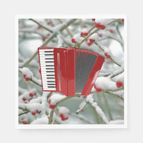 Red Accordion _ Berries in the Snow Napkins