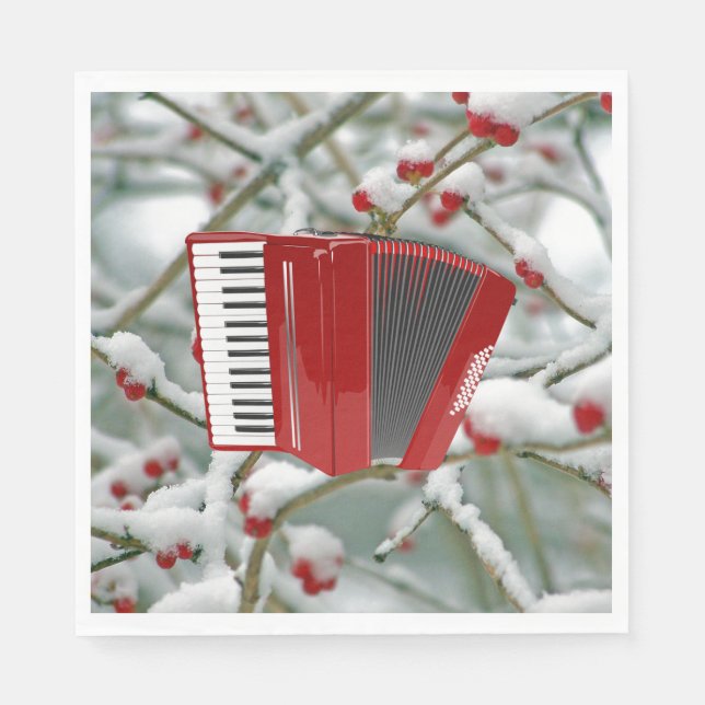 Red Accordion - Berries in the Snow, Napkins (Front)
