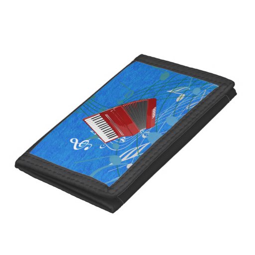 Red Accordion, Blue Musical Background Trifold Wallet