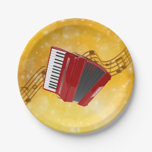 Red Accordion Musical Notes on Gold Background Paper Plates