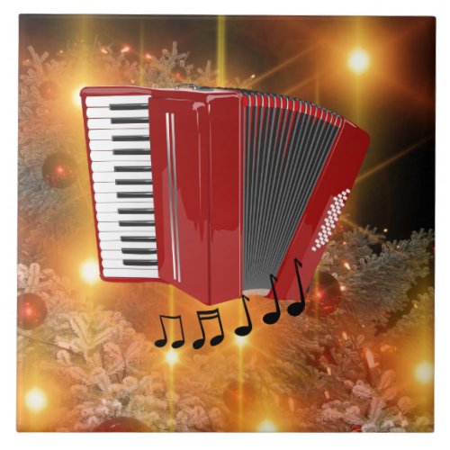 Red Accordion on Gold_Colored Background Ceramic Tile