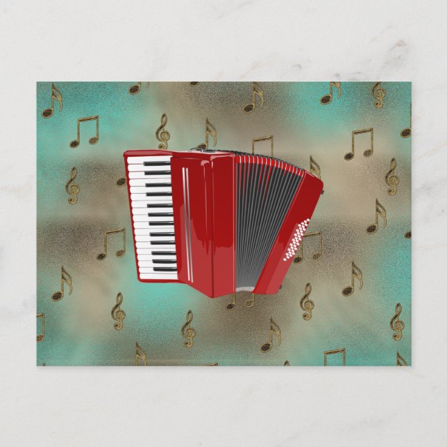 Red Accordion on Musical Notes (Front)
