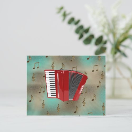 Red Accordion on Musical Notes