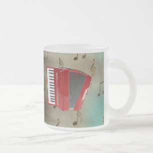 Red Accordion on Musical Notes Frosted Glass Coffee Mug