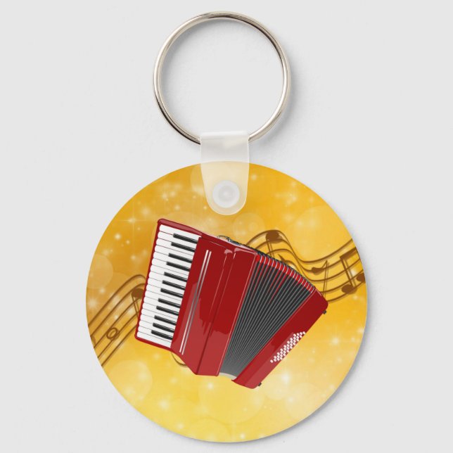 Red Accordion on Musical Notes Keychain (Front)