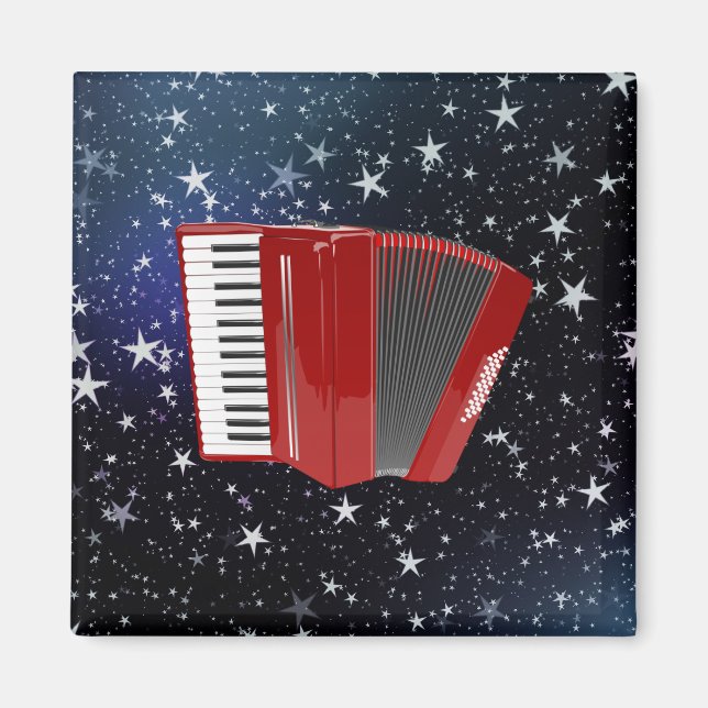 Red Accordion on Night Sky Magnet (Front)