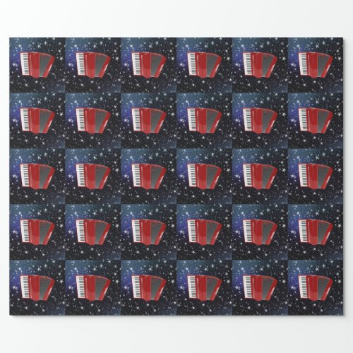 Red Accordion on Night Sky  Wrapping Paper