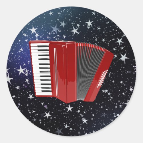 Red Accordion on Starry Sky  Classic Round Sticker