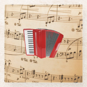 Red Accordion, popular design, Glass Coaster