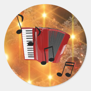 Red Accordion with Musical Notes Classic Round Sticker