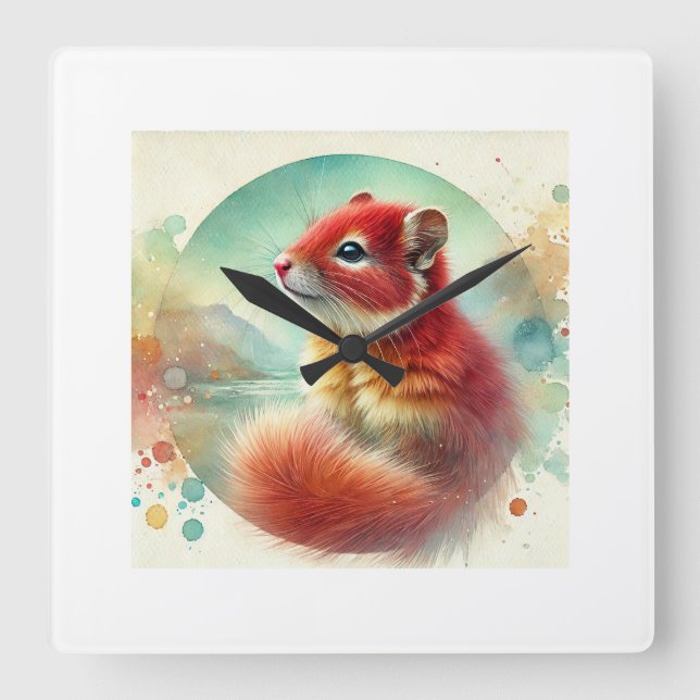 Red Acouchi Watercolor 290924AREF144 - Watercolor Square Wall Clock (Front)