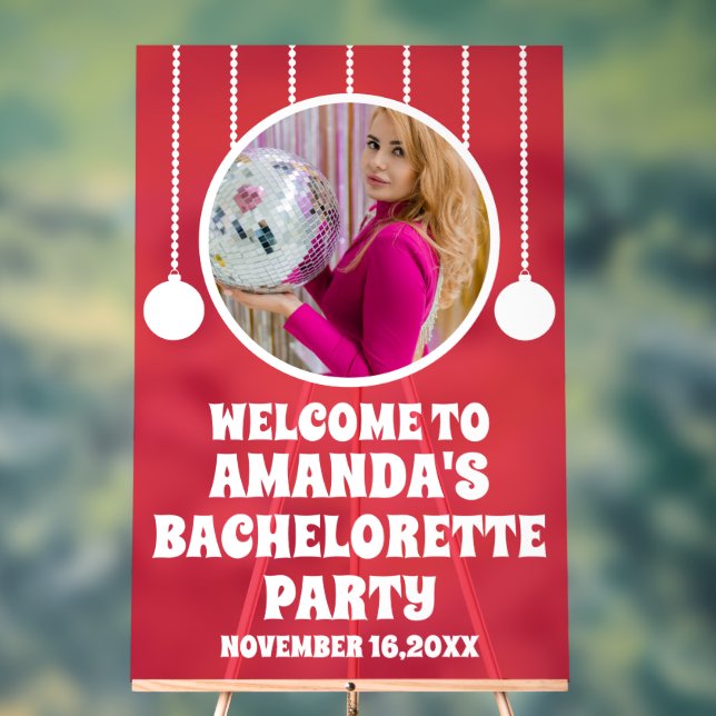 Red Acrylic Photo Bachelorette Party Welcome Sign (Neutral)