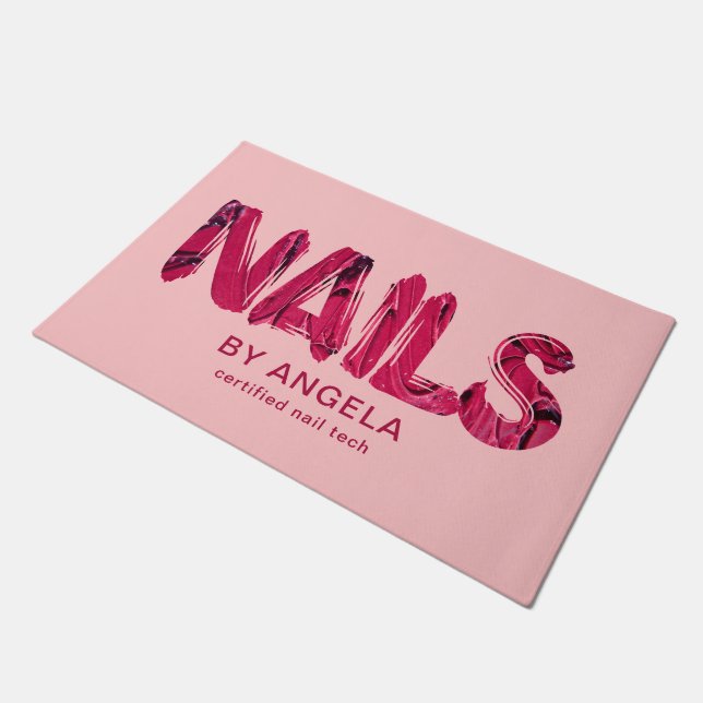 Red Acrylic Typography Nail Tech Doormat (Angled)