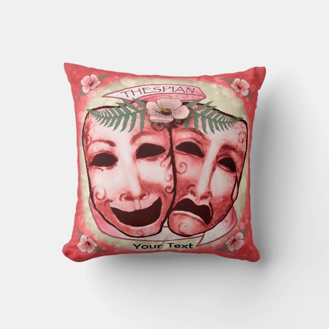 Red Actor Masks Throw Pillow (Front)