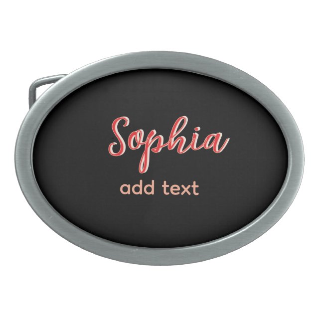 Red add name girl boss text black elegant belt buckle (Front)