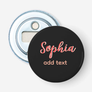 Red add name girl boss text black elegant bottle opener