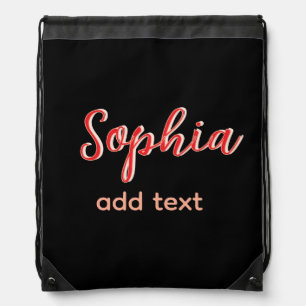 Red add name girl boss text black elegant drawstring bag