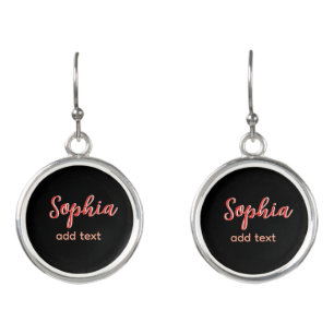 Red add name girl boss text black elegant earrings