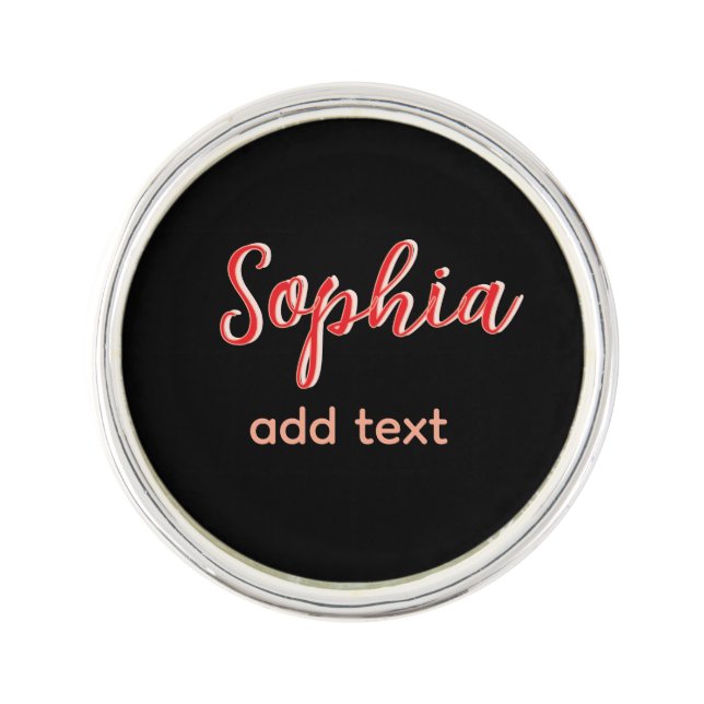 Red add name girl boss text black elegant lapel pin (Front)