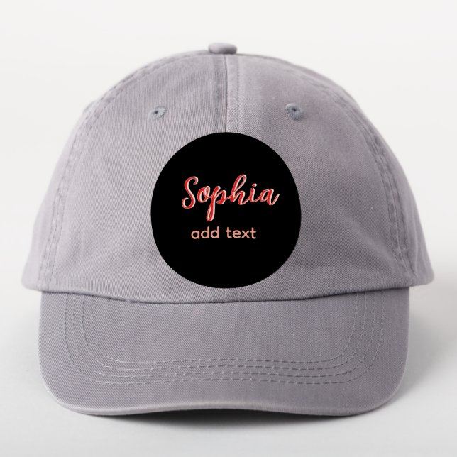 Red add name girl boss text black elegant patch (On Headwear)