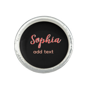 Red add name girl boss text black elegant ring