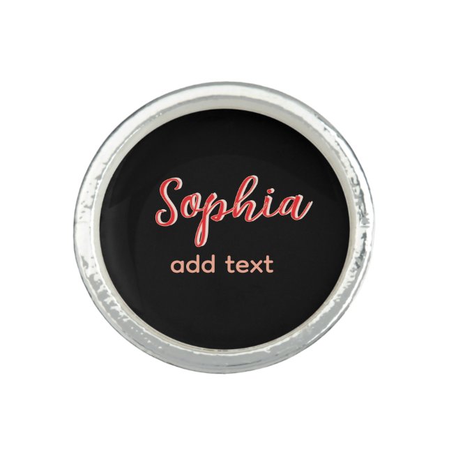 Red add name girl boss text black elegant ring (Front)