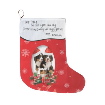 Red Add Your Dog Photo And Name Dear Santa Large Christmas Stocking by PetsandVets at Zazzle