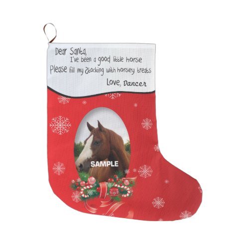Red ADD YOUR HORSE Photo and Name Dear Santa Large Christmas Stocking