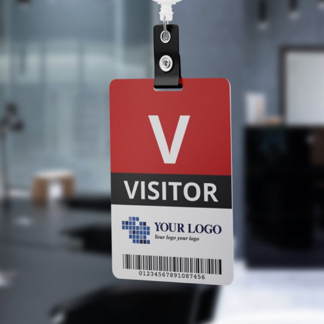 Red Add Your Logo & Bar Code Visitor Badge (Creator Uploaded)
