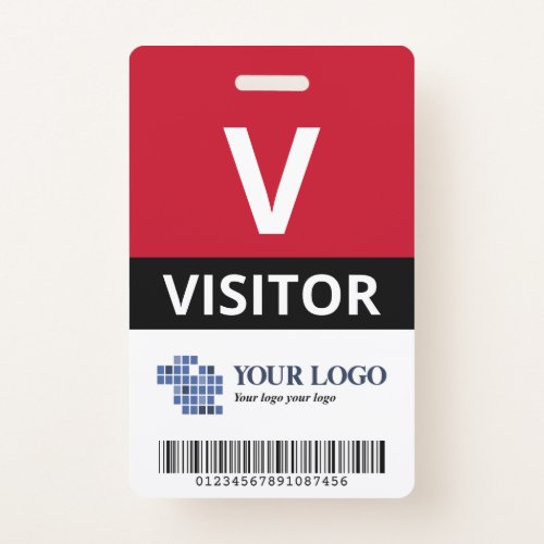 Red Add Your Logo  Bar Code Visitor Badge