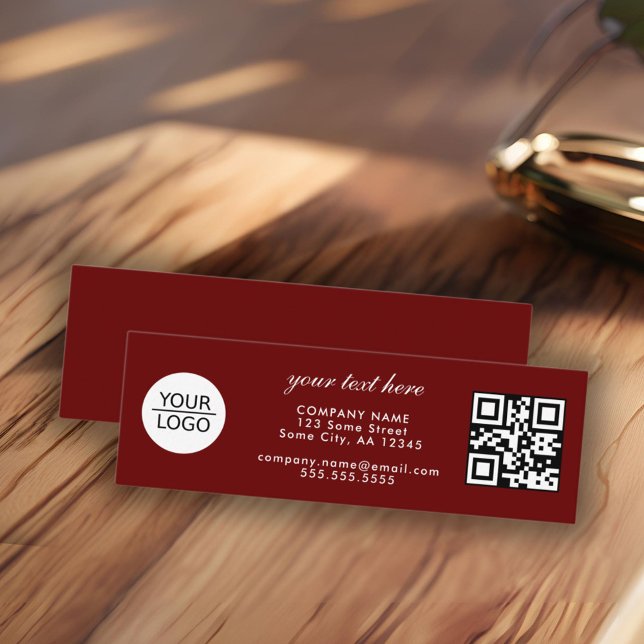 Red Add your Logo QR Code Custom Text Promotion Mini Business Card (Creator Uploaded)