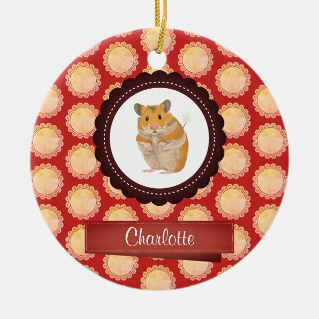 Red Add Your Name Hamster Ceramic Ornament (Front)