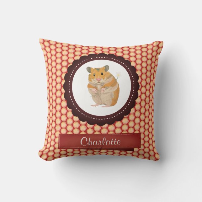 Red Add Your Name Hamster Throw Pillow (Front)