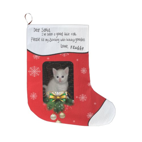 Red ADD YOUR PHOTO Cat Photo Holiday Stocking