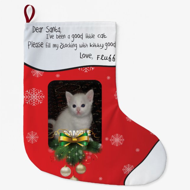 Red ADD YOUR PHOTO Cat Photo Holiday Stocking (Front)