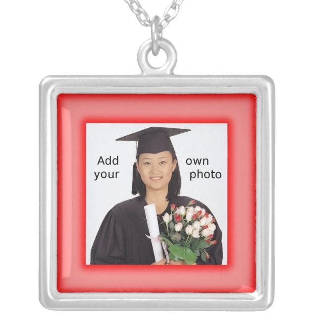 Red Add your Photo Silver Plated Necklace (Front)
