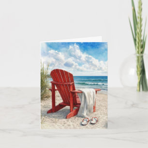 Red Adirondack Beach Chair with Flip-flops Card