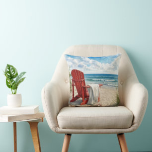 Red Adirondack Beach Chair with Flip-flops Throw Pillow