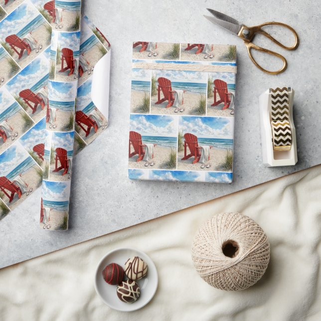 Red Adirondack Beach Chair with Flip-flops Wrapping Paper (Crafts)